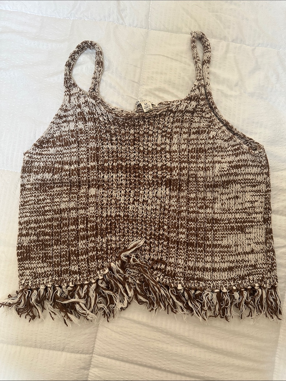 Versona Brown & White Marled Fringe Knit Camisole